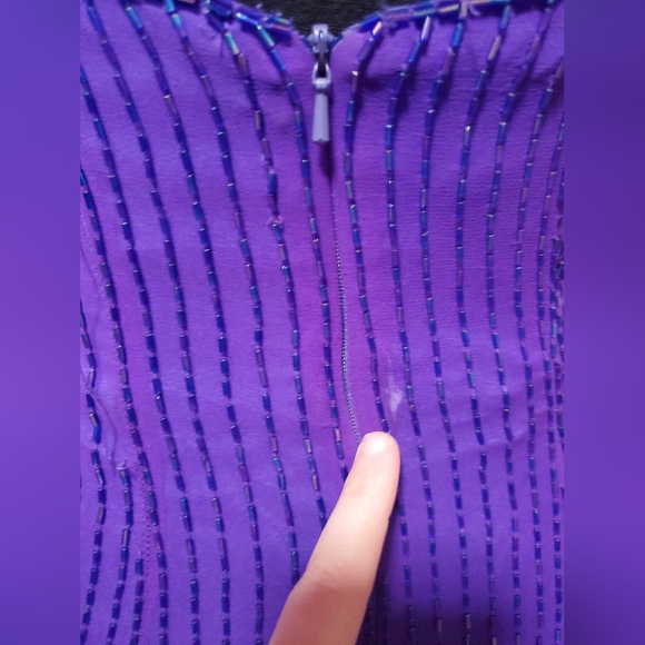 Vintage Purple Beaded Silk Halter Gown Cocktail Dress sz 4 - Picture 6 of 13